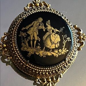 Vintage Signed FLORENZA Goldtone Gold FRAGONARD Scene Miniature Pin Brooch